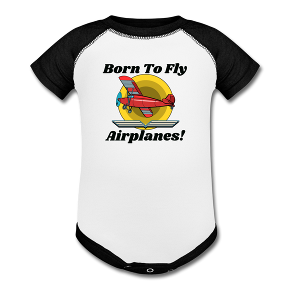 Born To Fly - Airplanes - Baseball Baby Bodysuit - white/black