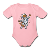 Astronaut Cat - Organic Short Sleeve Baby Bodysuit - light pink