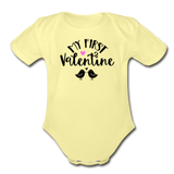 My First Valentine - Organic Short Sleeve Baby Bodysuit - washed yellow