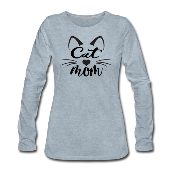 Cat Mom - Black - v2 - Women's Premium Long Sleeve T-Shirt - heather ice blue