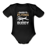 Daddy's Flying Buddy - Organic Short Sleeve Baby Bodysuit - black