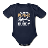 Daddy's Flying Buddy - Organic Short Sleeve Baby Bodysuit - dark navy