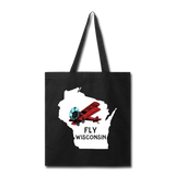Fly Wisconsin - State - Words - White - Biplane - Tote Bag - black