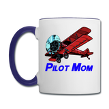 Pilot Mom - Biplane - Contrast Coffee Mug - white/cobalt blue