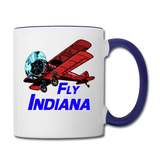 Fly Indiana - Biplane - Contrast Coffee Mug - white/cobalt blue