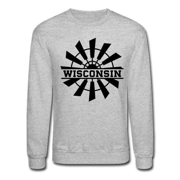 Wisconsin - Windmill - Black - Crewneck Sweatshirt - heather gray