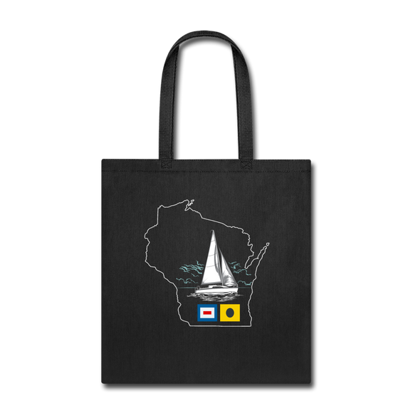 Sail Wisconsin - Sailboat And Flags - Tote Bag - black