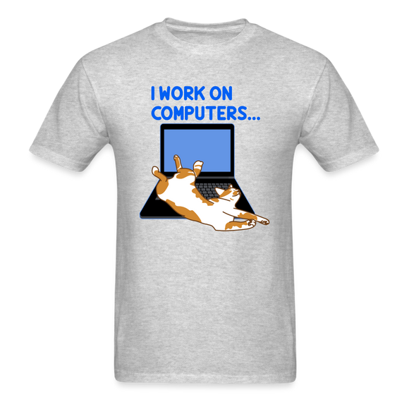 I Work On Computers - Cat - Unisex Classic T-Shirt - heather gray