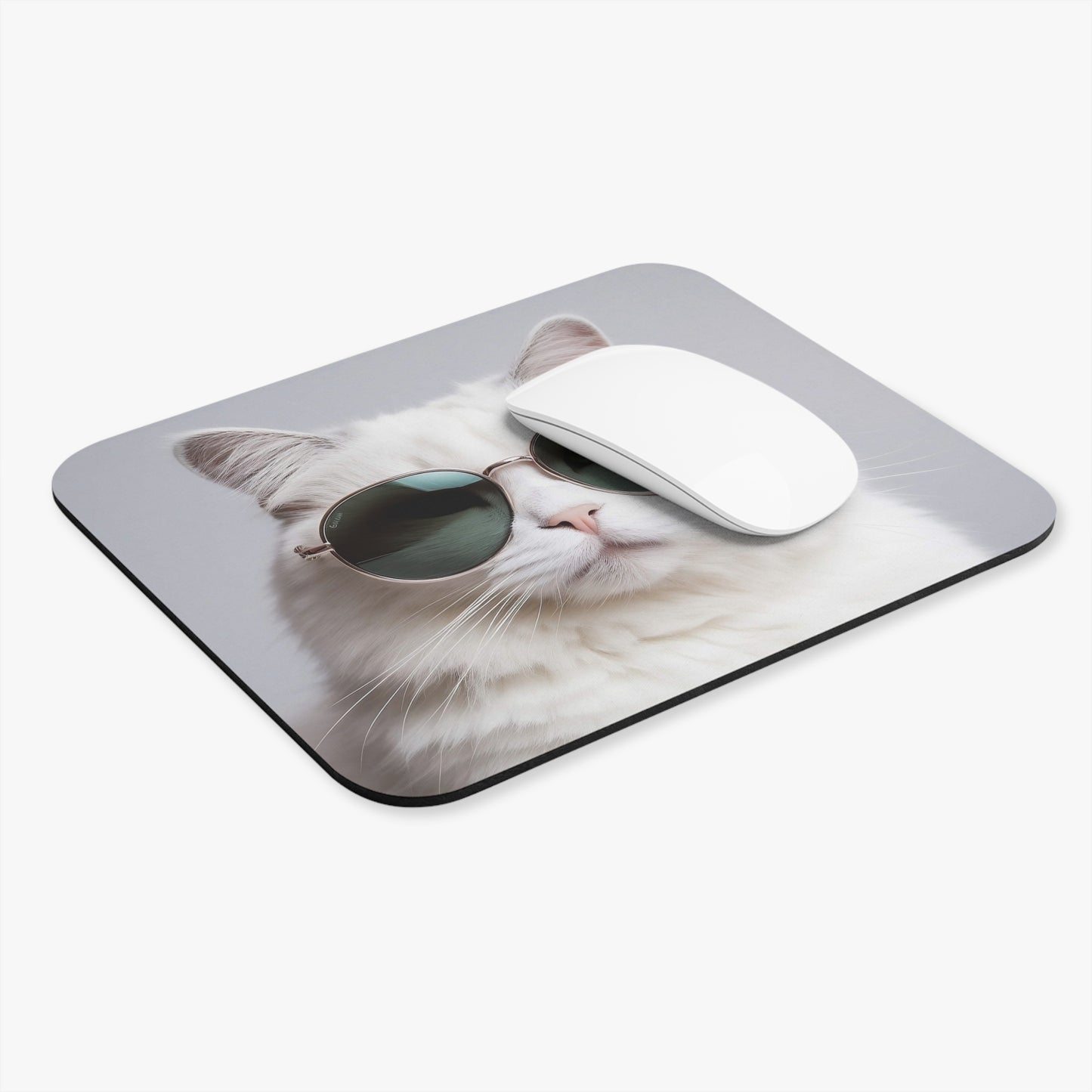 Cats - White Cat With Sunglasses - Mouse Pad (Rectangle)