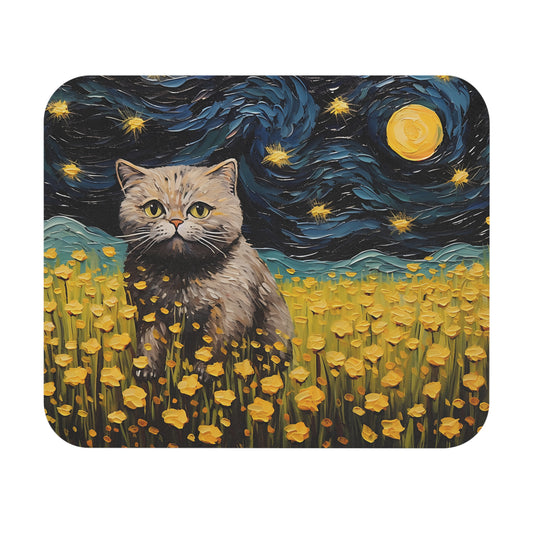 Cats - Grey Cat And Moon Painting - Mouse Pad (Rectangle)