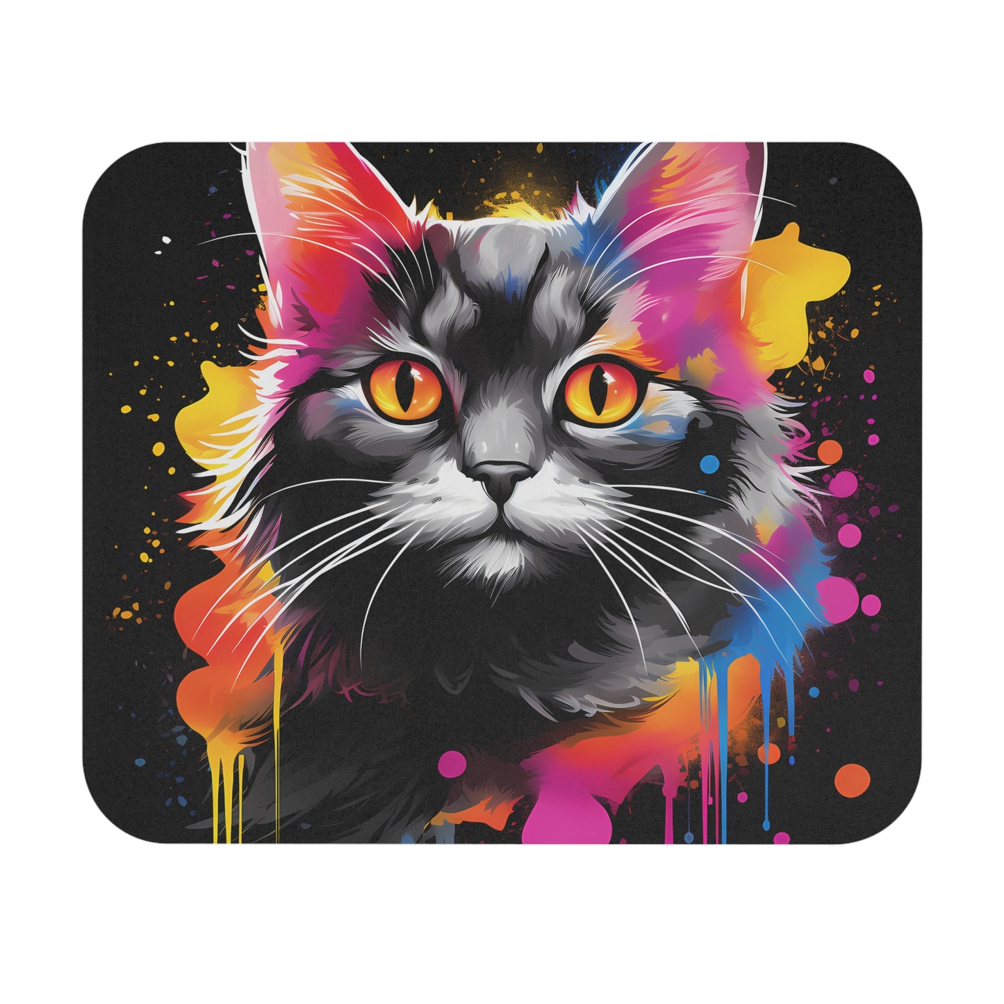 Cats - Grey Cat And Paint Drops - Mouse Pad (Rectangle)