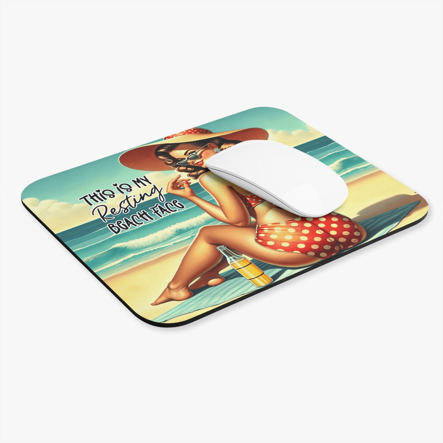 Retro Beach Fun - This Is My Resting Beach Face - Mouse Pad (Rectangle)