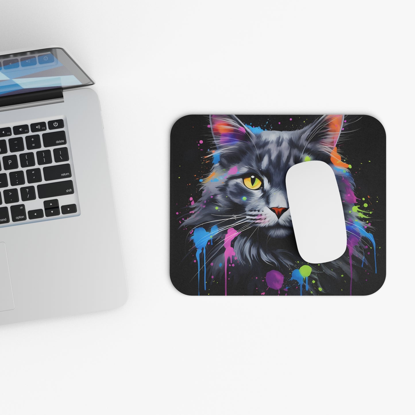 Cats - Cat Face With Paint Drops - Mouse Pad (Rectangle)