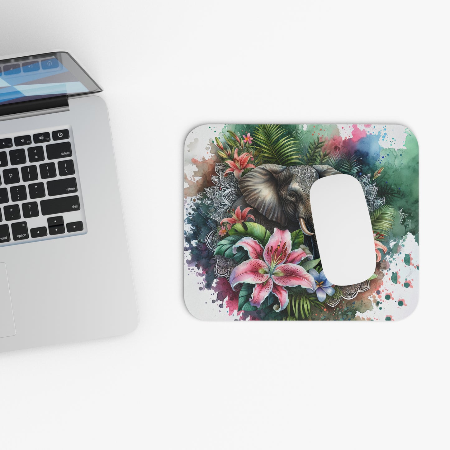 Elephants - Elephant - Jungle Flowers - Mouse Pad (Rectangle)