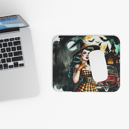 Halloween - Retro Witch With Car - Mouse Pad (Rectangle)