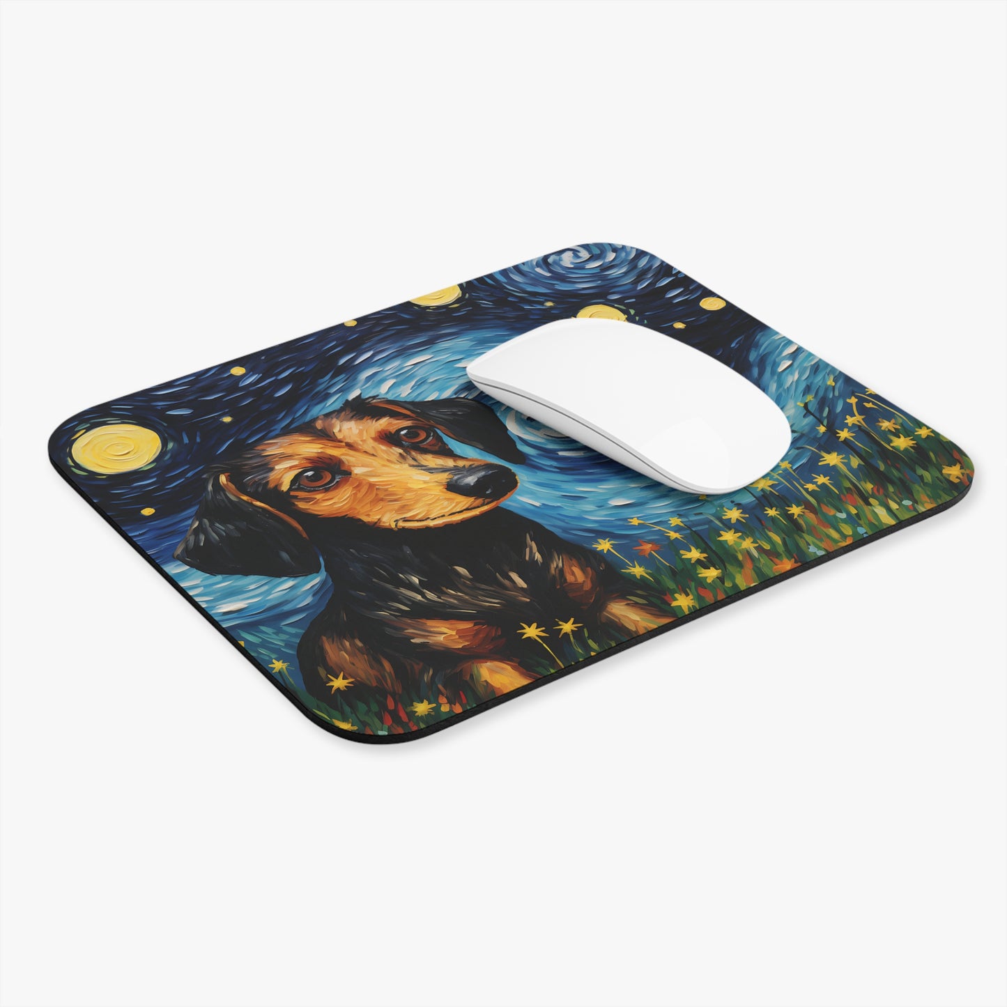 Dogs - Dog With Night Sky & Moons Painting - Mouse Pad (Rectangle)