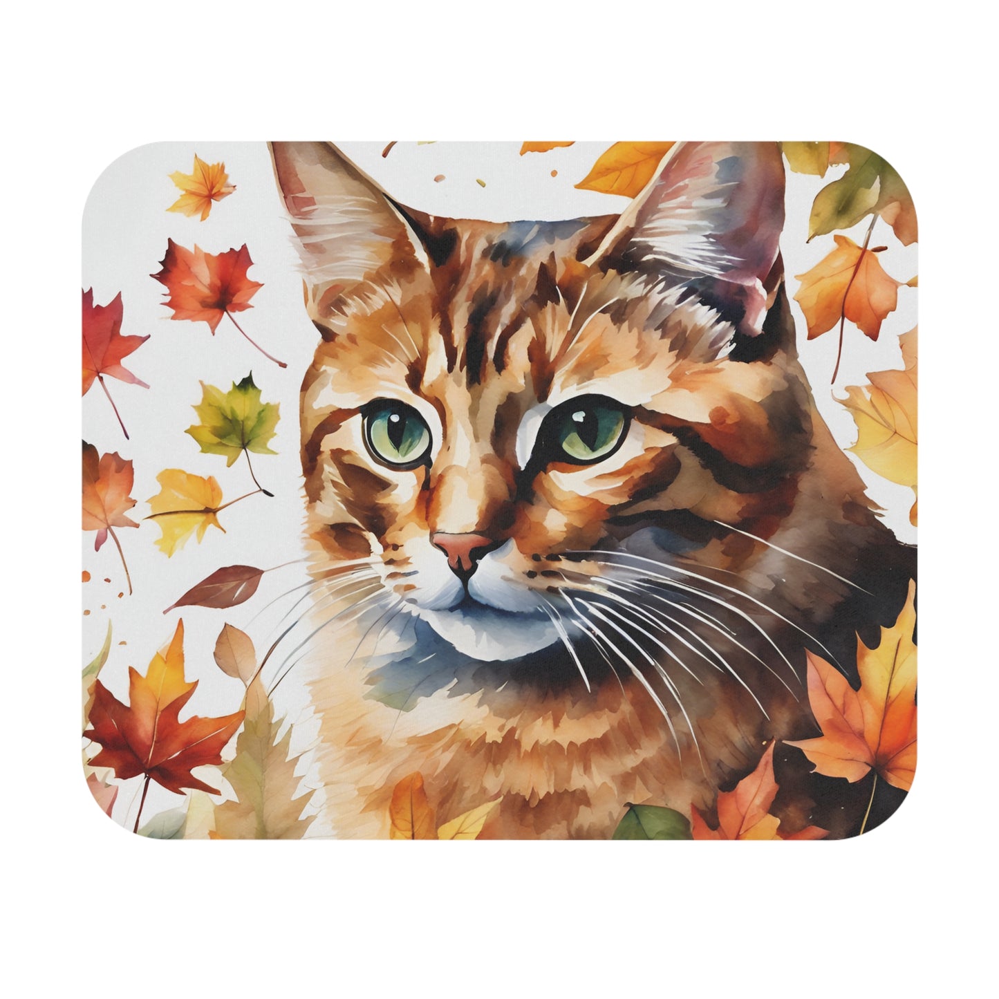 Cats - Cat Face With Fall Leaves - Mouse Pad (Rectangle)