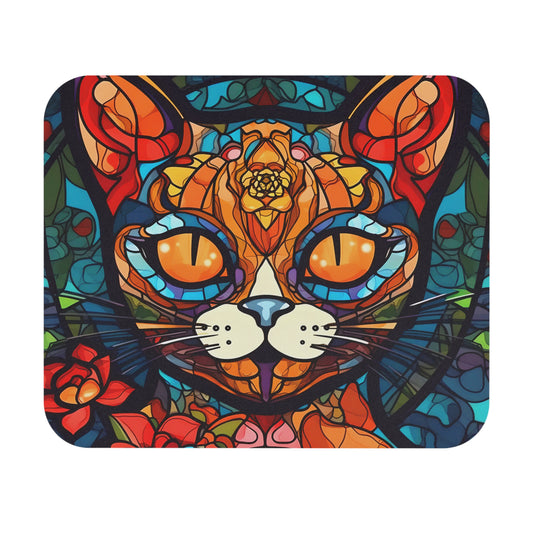 Cats - Stained Glass Cat Face - Mouse Pad (Rectangle)