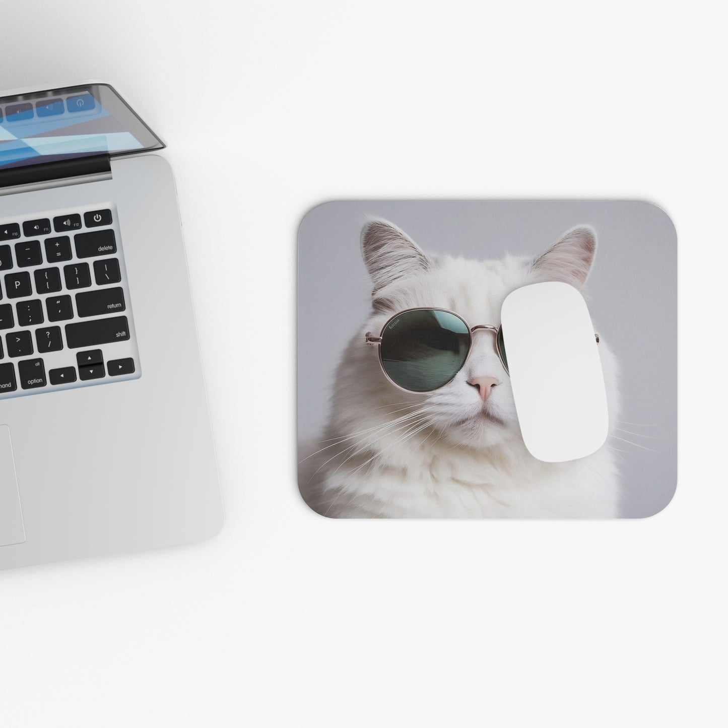 Cats - White Cat With Sunglasses - Mouse Pad (Rectangle)