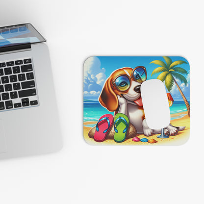 Dogs - Beach Beagle Dog With Drink - Mouse Pad (Rectangle)