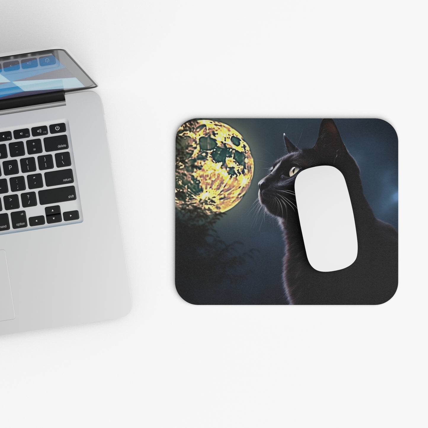 Cats - Black Cat And Moon - Mouse Pad (Rectangle)