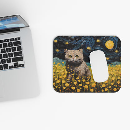 Cats - Grey Cat And Moon Painting - Mouse Pad (Rectangle)