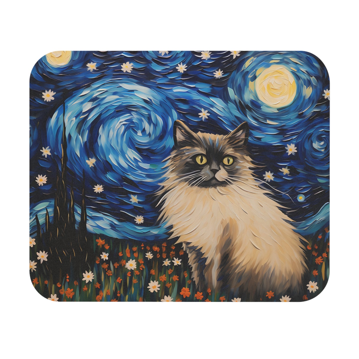 Cats - Cat And Night Sky Painting - Mouse Pad (Rectangle)