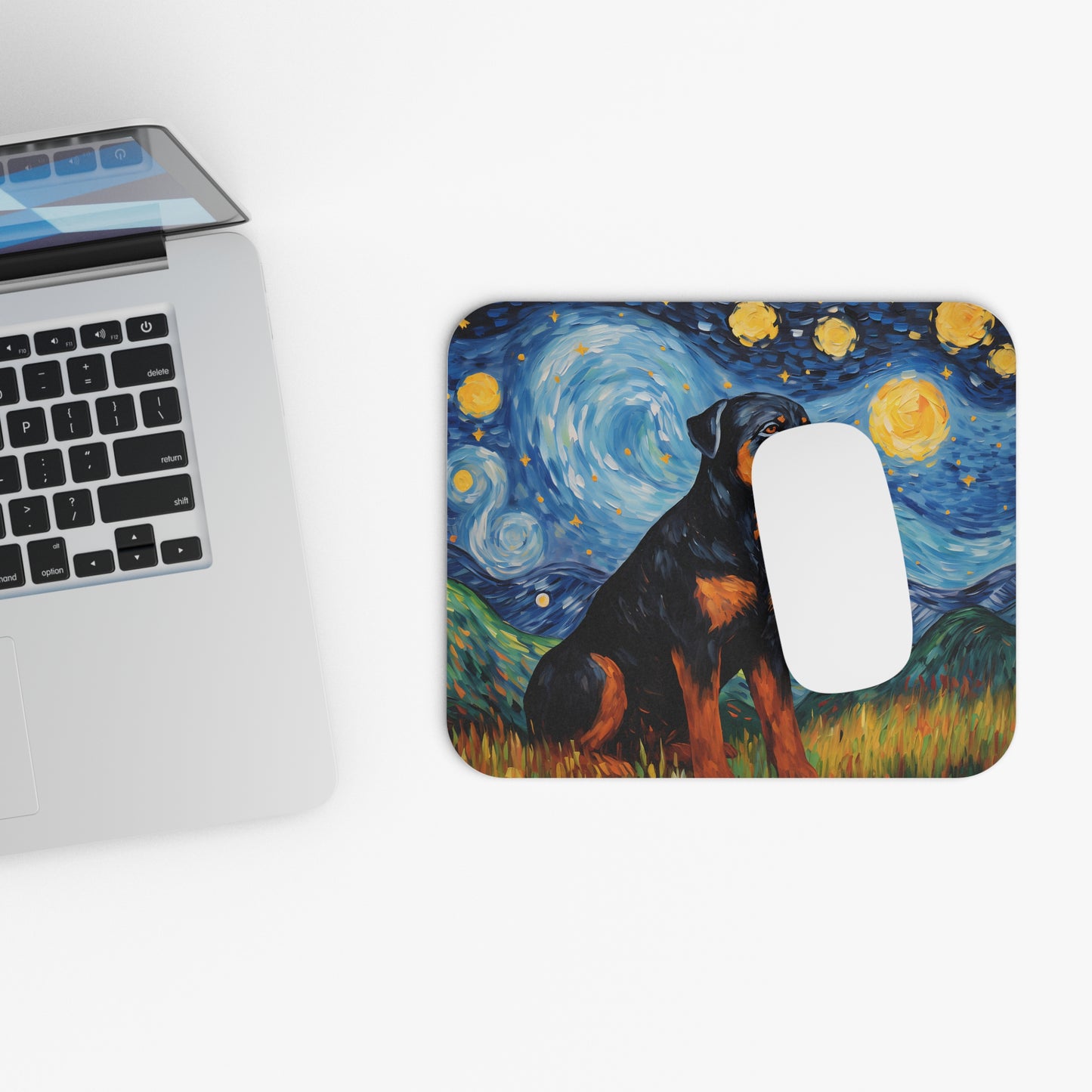 Dogs - Sitting Dog With Night Sky Painting - Mouse Pad (Rectangle)