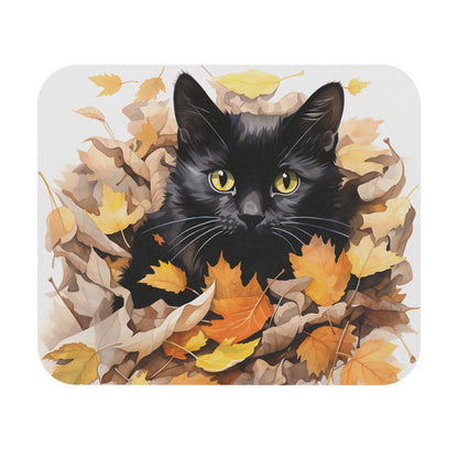 Cats - Black Cat In Fall Leaves - Mouse Pad (Rectangle)