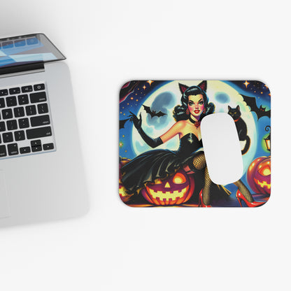 Halloween - Retro Women With Black Cat - Mouse Pad (Rectangle)