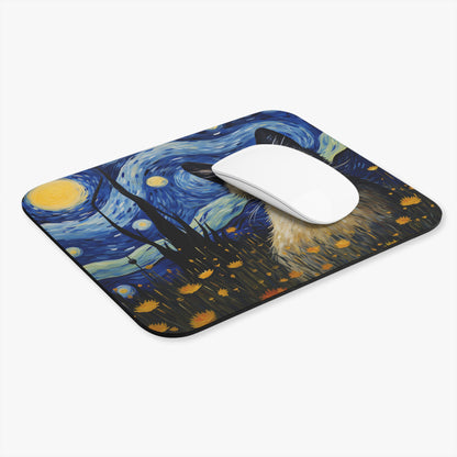 Cats - Blue Eyed Cat And Night Sky Painting - Mouse Pad (Rectangle)