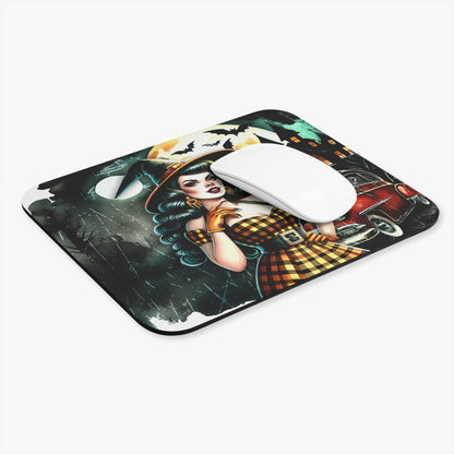 Halloween - Retro Witch With Car - Mouse Pad (Rectangle)