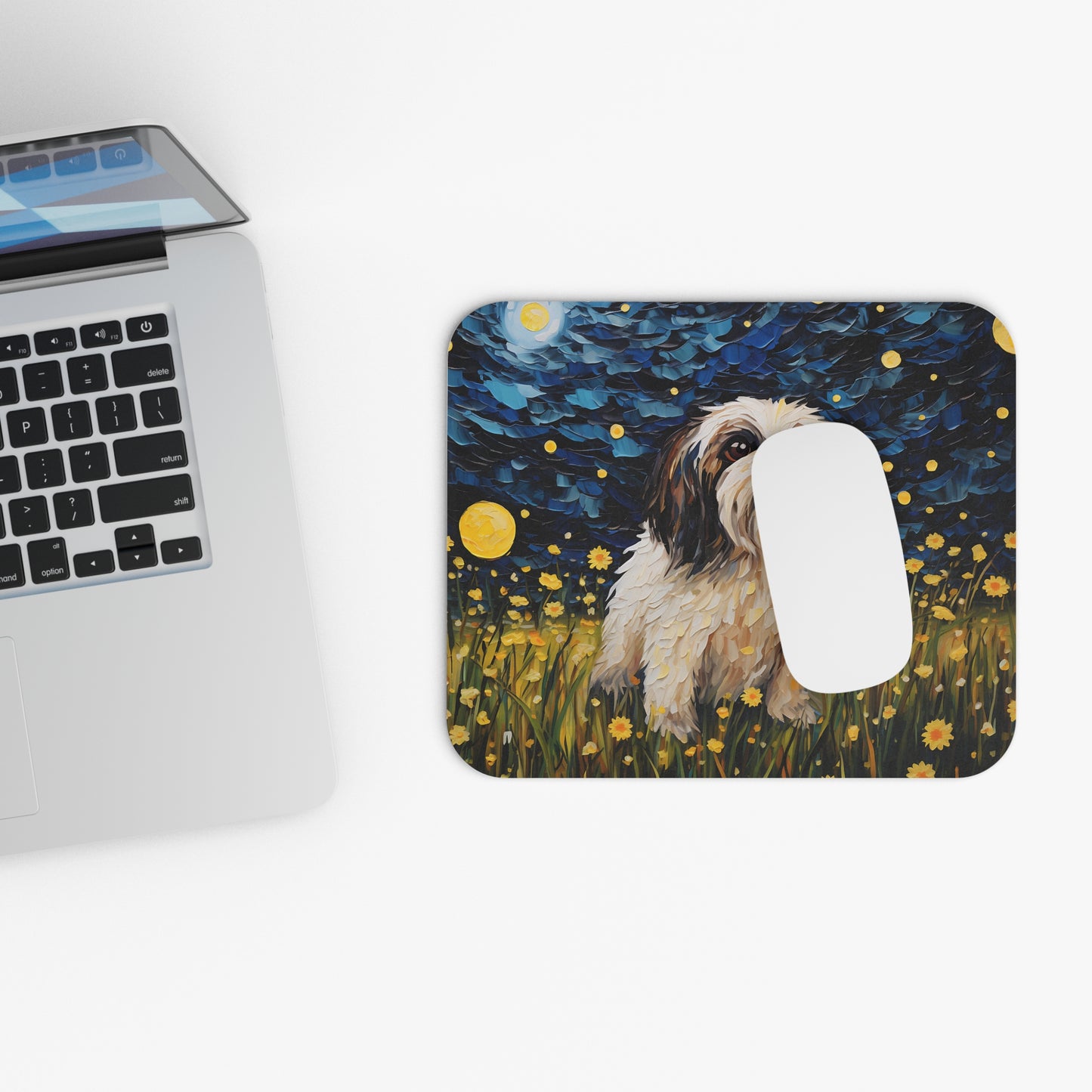 Dogs - Small Dog With Night Sky Painting - Mouse Pad (Rectangle)