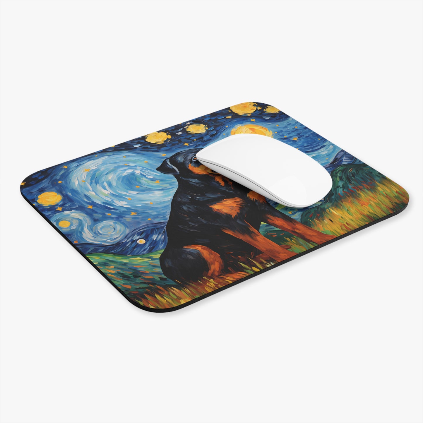 Dogs - Sitting Dog With Night Sky Painting - Mouse Pad (Rectangle)