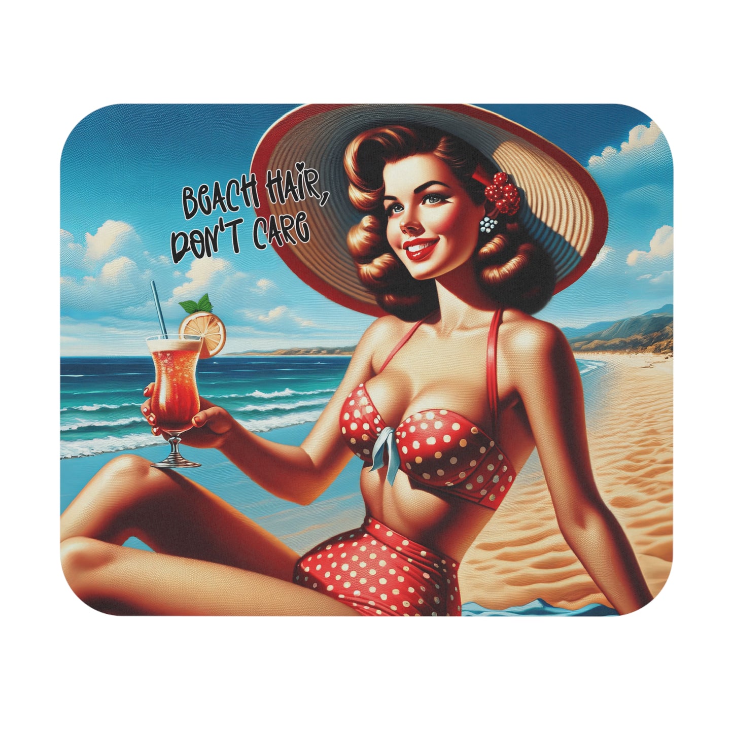 Vintage Beach Girl - Beach Hair - Mouse Pad (Rectangle)