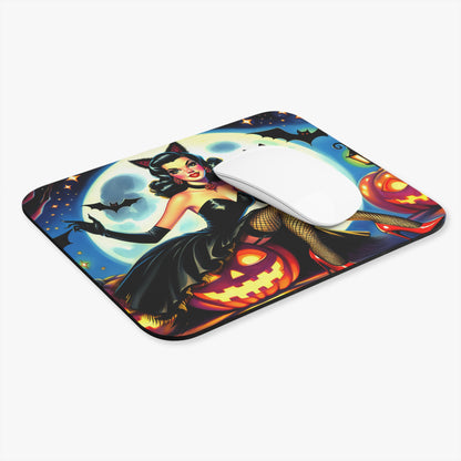 Halloween - Retro Women With Black Cat - Mouse Pad (Rectangle)