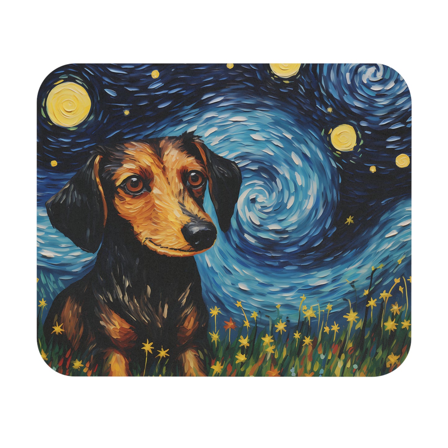 Dogs - Dog With Night Sky & Moons Painting - Mouse Pad (Rectangle)