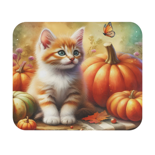 Cats - Kitten With Pumpkins & Butterfly - Mouse Pad (Rectangle)