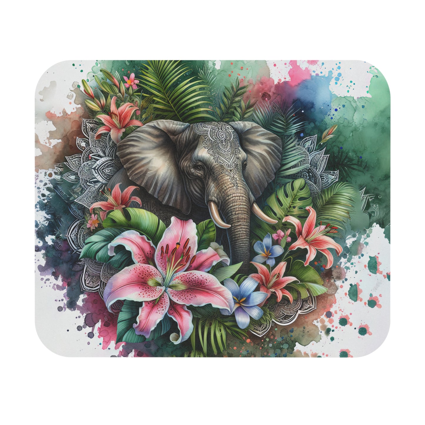 Elephants - Elephant - Jungle Flowers - Mouse Pad (Rectangle)