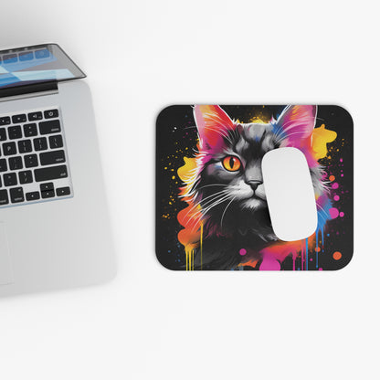 Cats - Grey Cat And Paint Drops - Mouse Pad (Rectangle)