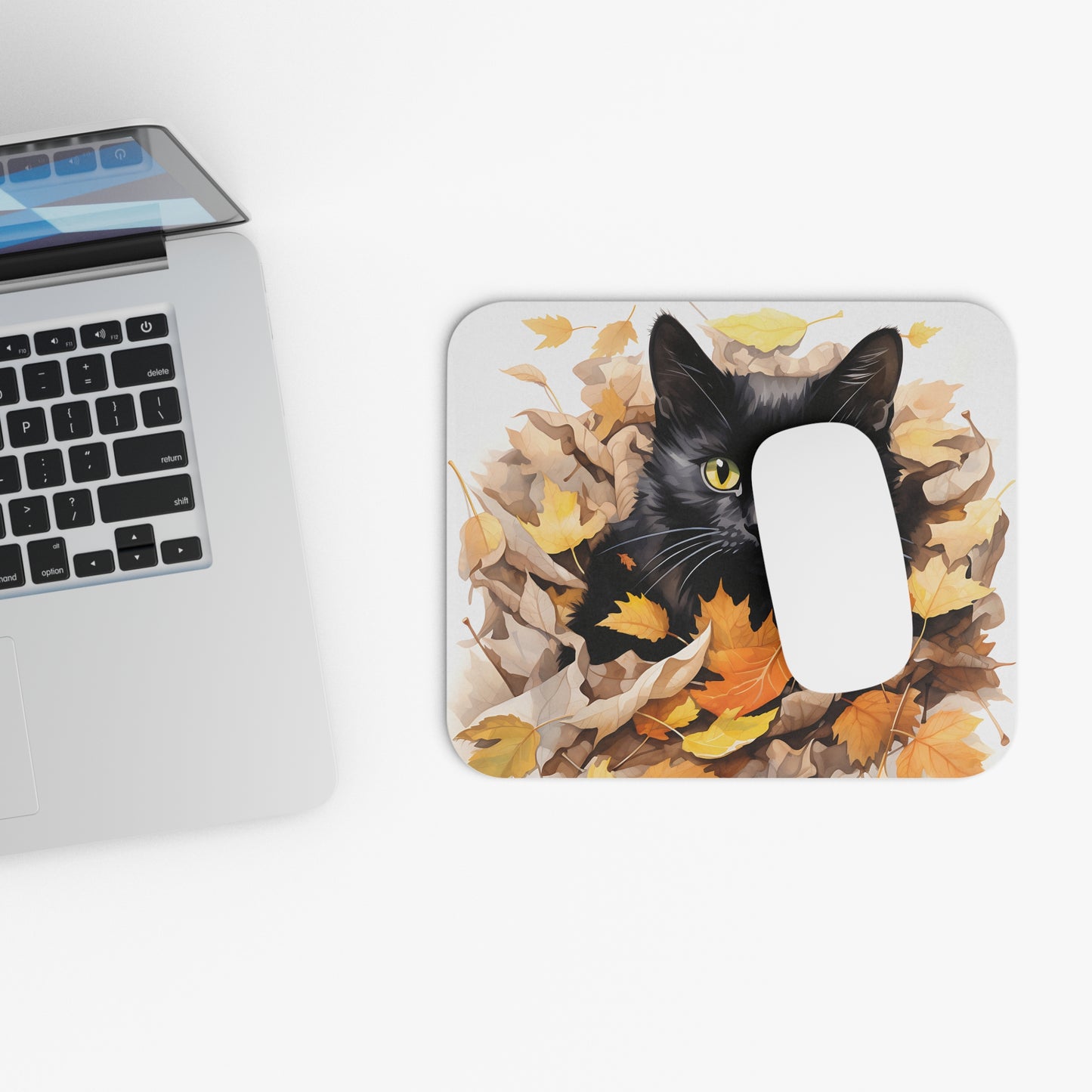 Cats - Black Cat In Fall Leaves - Mouse Pad (Rectangle)