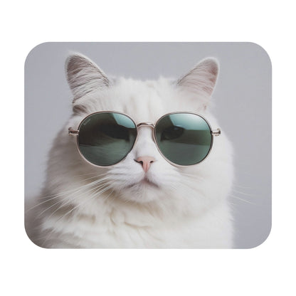 Cats - White Cat With Sunglasses - Mouse Pad (Rectangle)