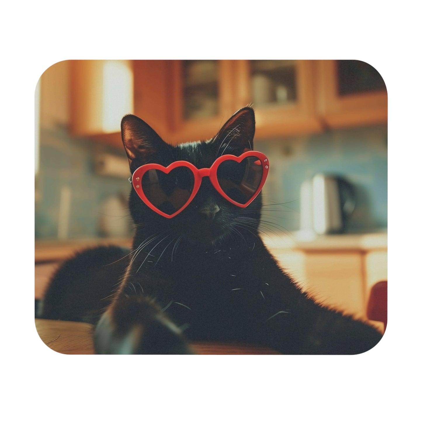 Cats - Black Cat And Red Glasses - Mouse Pad (Rectangle)