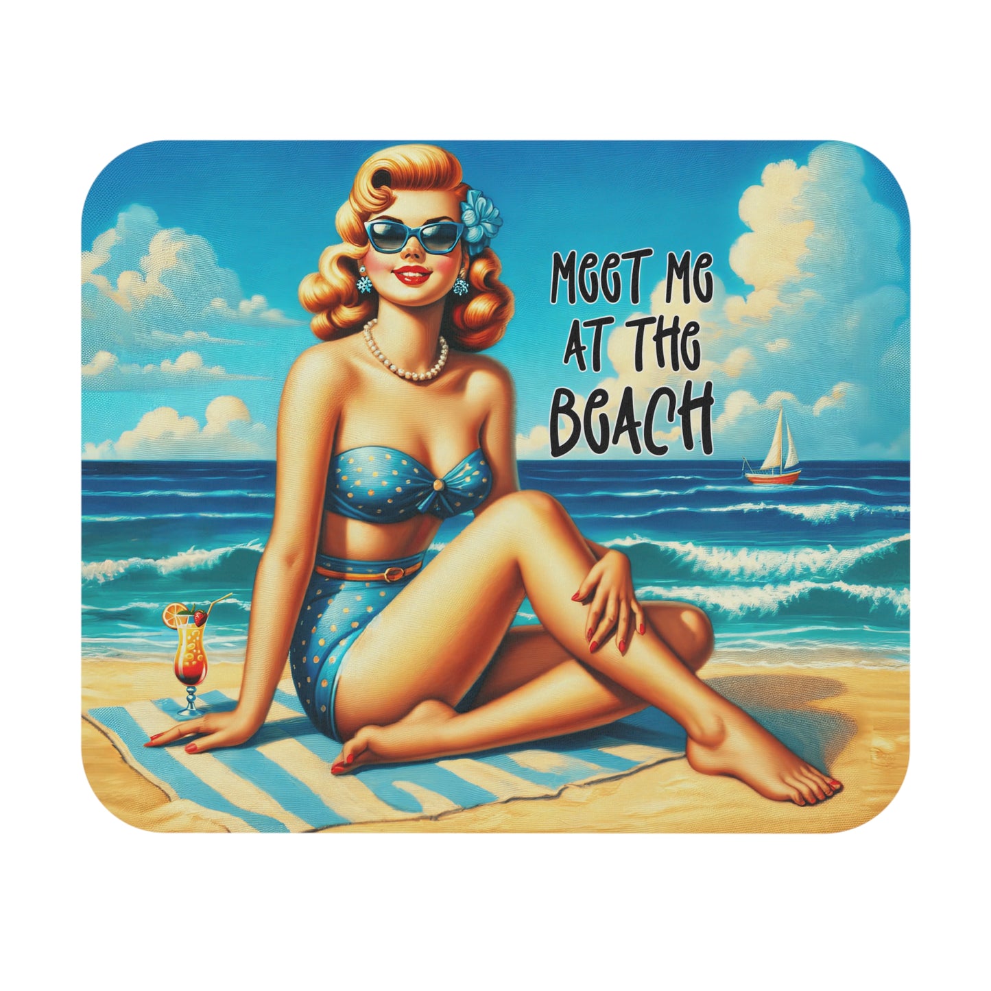 Retro Beach Fun - Meet Me At The Beach - Mouse Pad (Rectangle)