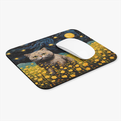 Cats - Grey Cat And Moon Painting - Mouse Pad (Rectangle)