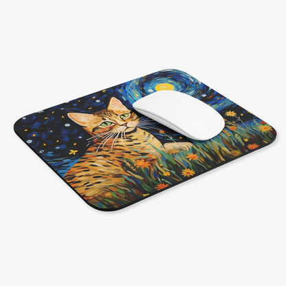 Cats - Tiger Cat And Moon Painting - Mouse Pad (Rectangle)