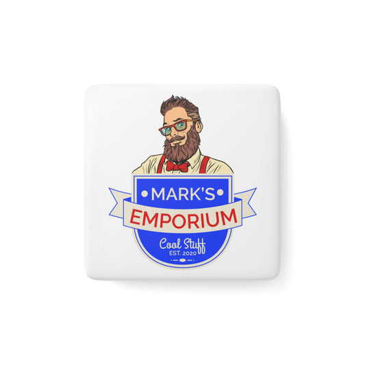 Printify - Mark's Emporium Logo - Porcelain Magnet, 2"x2" Square