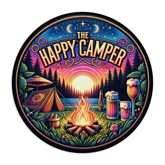 Camping - Happy Camper - Round Mouse Pad