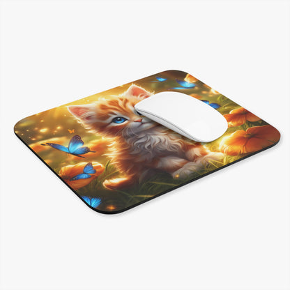 Cats - Kitten With Blue Butterflies - Mouse Pad (Rectangle)