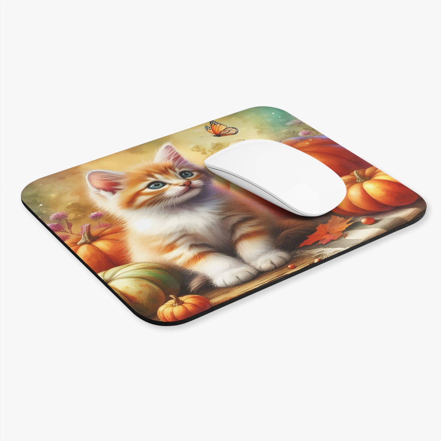 Cats - Kitten With Pumpkins & Butterfly - Mouse Pad (Rectangle)